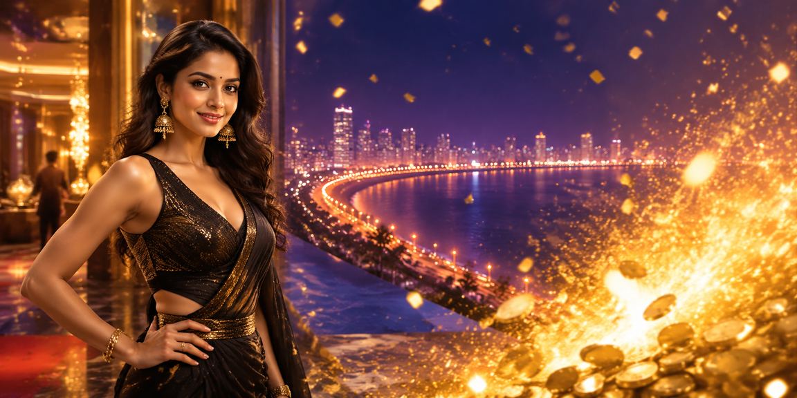 Luxury VIP betting ambiance with Mumbai Marine Drive skyline background