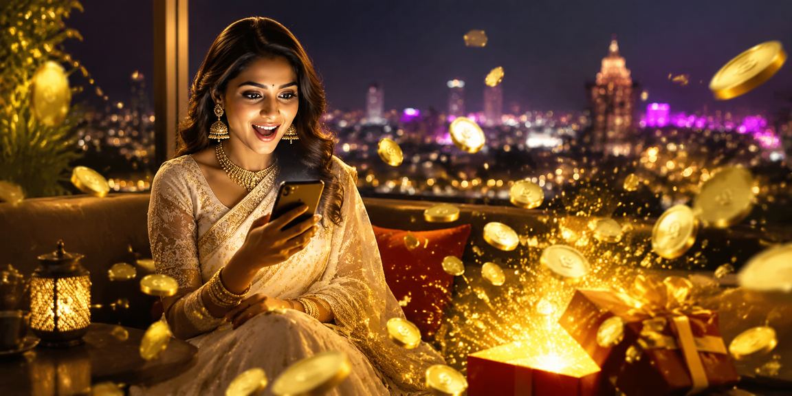 Happy young woman enjoying mobile casino games in Pune